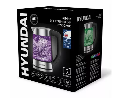 Чайник Hyundai HYK-G7406 черный/серебристый стекло