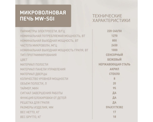 Встраиваемая микроволновая печь OASIS MW-SGI