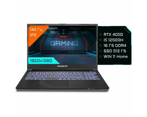 Ноутбук 15.6" GIGABYTE G5 [MF-E2KZ313SH] IPS FHD/Core i5-12500H/16Gb/SSD512Gb/NVIDIA GeForce RTX4050 6Gb/Win11 Home черный