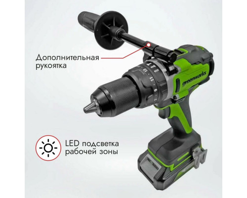 Дрель-шуруповерт GreenWorks GD24DD140, 24V, 140 Нм, бесщеточная, без АКБ и ЗУ