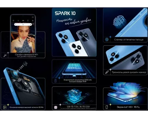 Смартфон Tecno Spark 10 4/128GB White