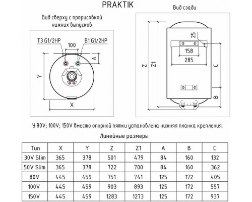 Водонагреватель Thermex Praktik 80 V 2.5кВт 80л электрический настенный