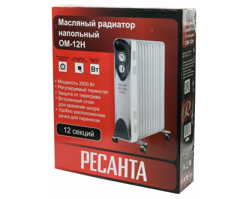 Масляный радиатор Ресанта ОМПТ-12Н [67/3/5]  { 2,5кВт, 570x140x650, 12 секций, 12,2 кг }