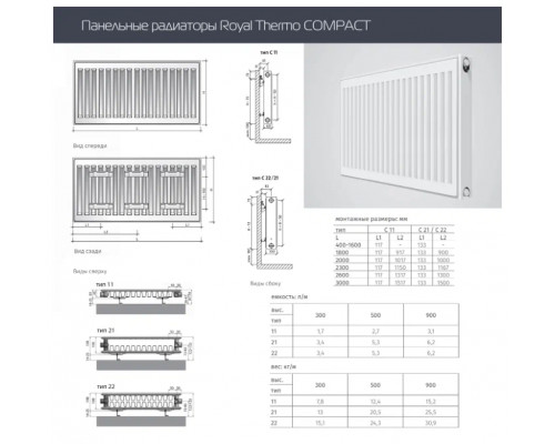 Радиатор стальной панельный Royal Thermo COMPACT C22-500-1200 RAL9016