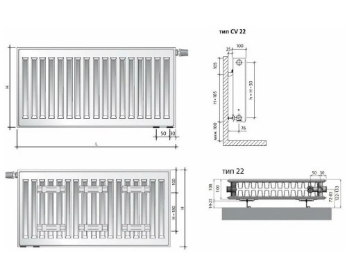 Радиатор панельный Royal Thermo VENTIL COMPACT VC22-500-1600 RAL9016 M