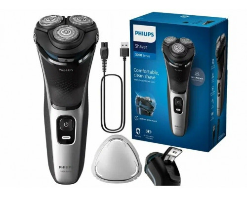 Бритва роторная Philips S3143/00 реж.эл.:3 питан.:элек.сеть/аккум. черный/серебристый