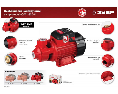 Насос ЗУБР НС-М1-400-Ч  мастер м1 садовый поверхностный самовсасывающий 400Вт 35л/мин напор 35м