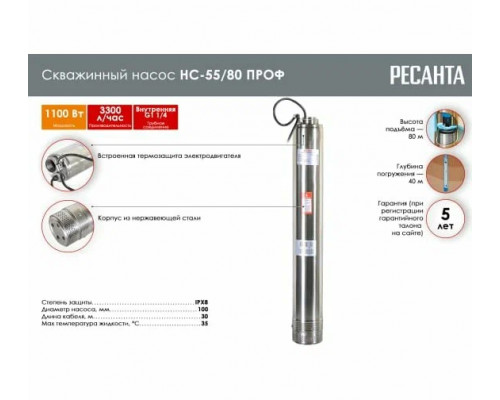 Скважинный насос НС-55/80 ПРОФ Ресанта