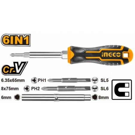 Отвёрткa комбинированная 6 в 1 INGCO AKISD0608