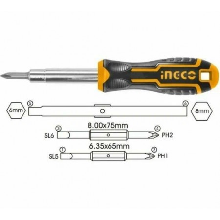 Отвёрткa комбинированная 6 в 1 INGCO AKISD0608