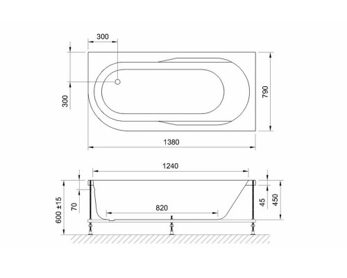 Ванна акриловая Azur RB L 160*80*60+панель+каркас