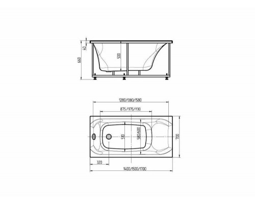 Ванна aquatek АЛЬФА 170 пустая с фр.экр