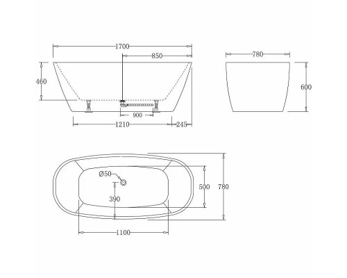 Ванна BELBAGNO BB72-1700-W0 1700*780*600