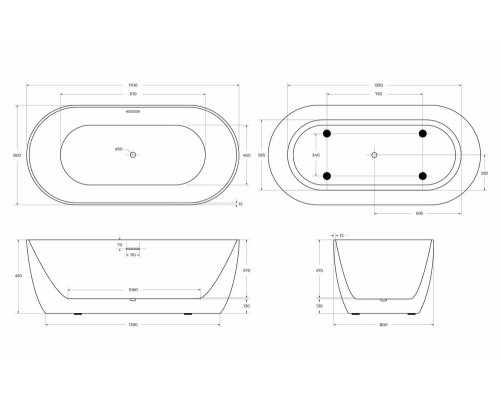 Ванна BELBAGNO BB413-1700-800