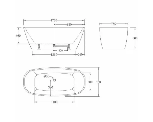 Ванна BELBAGNO BB72-1700-W0 1700*780*600