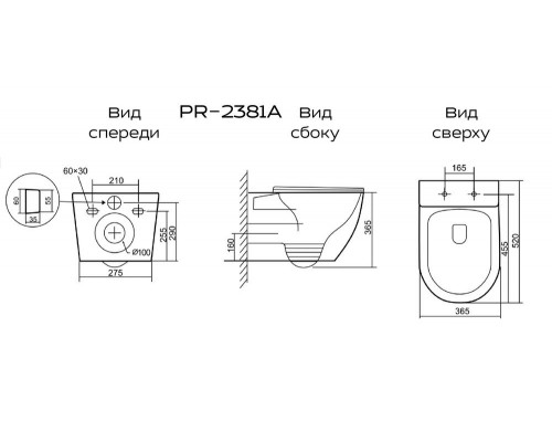 Унитаз подвесной Бьянко PR-2381A