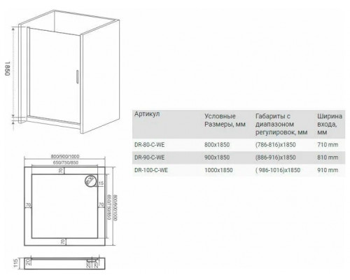 Душевая дверь GoodDoor MOKKA DR-90-C-WE (прозрачное стекло)