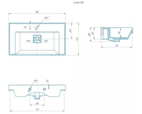 Раковина мебельная Грэмми 800 81*45,5*20
