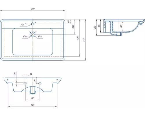 Раковина мебельная Kirovit Дуглас 75 76*54,5*21