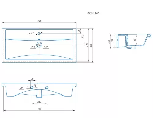 Раковина мебельная Kirovit Фостер 1000 101,2*45,5*20,4