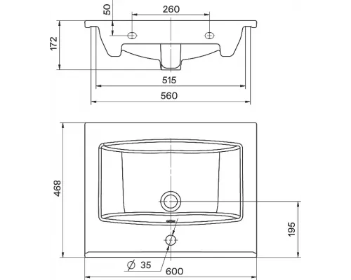 Раковина мебельная Santek Элина 60 60*46,8*17,2