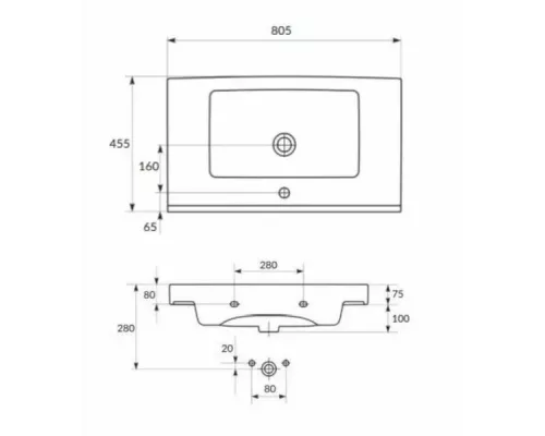 Раковина накладная Cersanit Grand 80 80.5х45.5х18