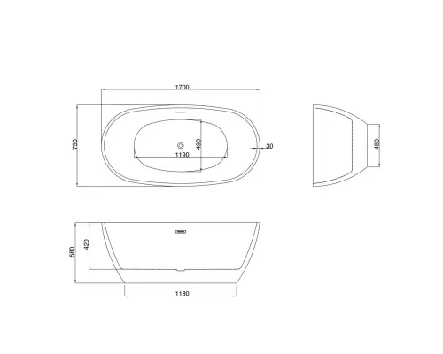 Ванна отдельностоящая Grossman GR-1104 Fly 170*75*58