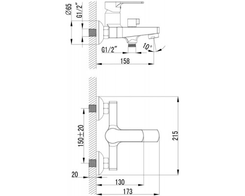 Смеситель для ванны Lemark Plus Grace LM1512C