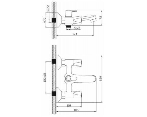 Смеситель для ванны Diadonna D96-330353BW