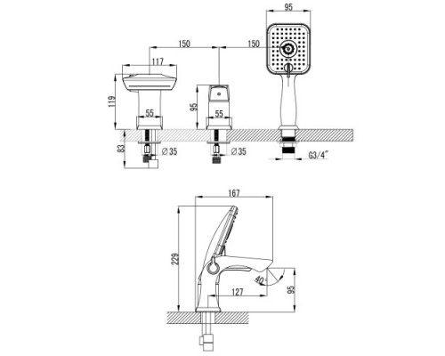 Смеситель для ванны Lemark Unit LM4545C