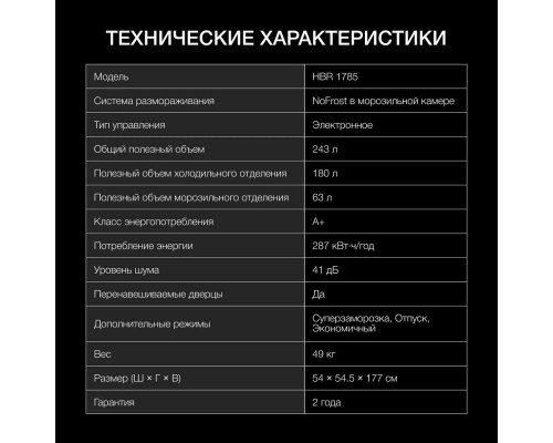 Встраиваемый холодильник HYUNDAI HBR 1785 белый