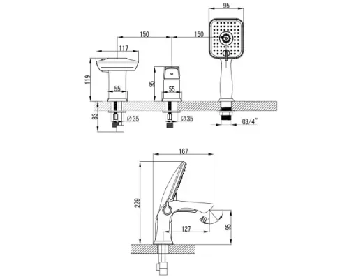 Смеситель для ванны Lemark Unit LM4545C