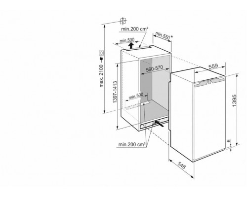 Встраиваемый холодильник LIEBHERR/ EIGER, ниша 140, Prime, BioFresh, c МК, door-on-door