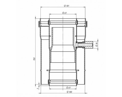Адаптер коаксиальный вертикальный 60/100-150 с хомутом.втулкой и конденсатоотводом