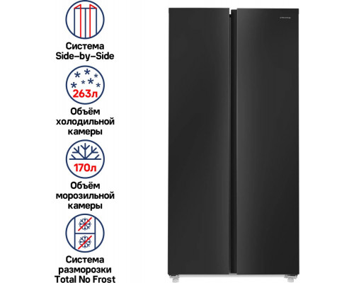 Холодильник MAUNFELD MFF177NFBE черный (инвертер ,FNF),Side by Side)