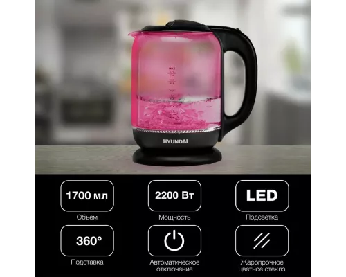 Чайник Hyundai HYK-G2807 бирюзовый стекло