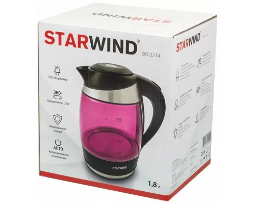 Чайник StarWind SKG2214 черный/малиновый