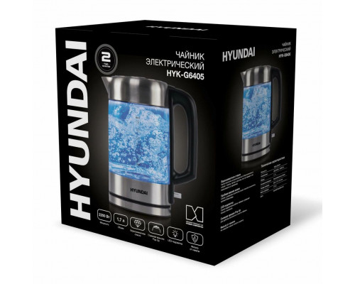Чайник Hyundai HYK-G6405 черный/серебристый стекло Чайник Hyundai HYK-G6405 черный/серебристый стекло