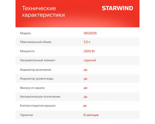 Чайник StarWind SKG3025 белый/серый Чайник StarWind SKG3025 белый/серый