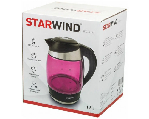 Чайник StarWind SKG2214 черный/малиновый