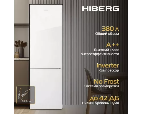 Холодильник HIBERG RFC-400DX NFGW белое стекло