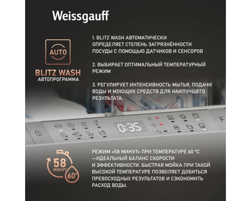 Посудомоечная машина Weissgauff BDW 6190 Touch DC Inverter Timer Floor