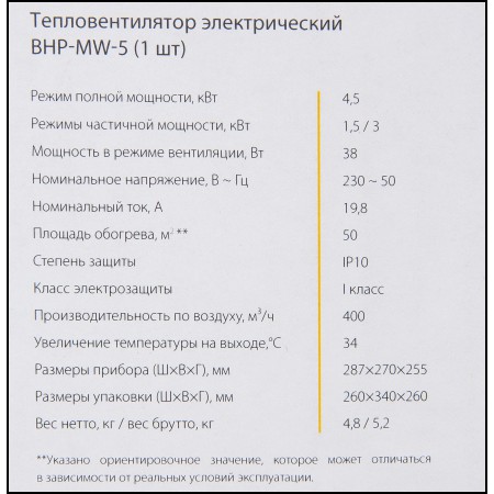 Тепловентилятор Ballu BHP-MW-5