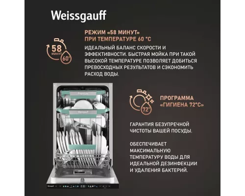Встраиваемая посудомоечная машина Weissgauff BDW 4160 Real Touch DC Inverter Timer Floor