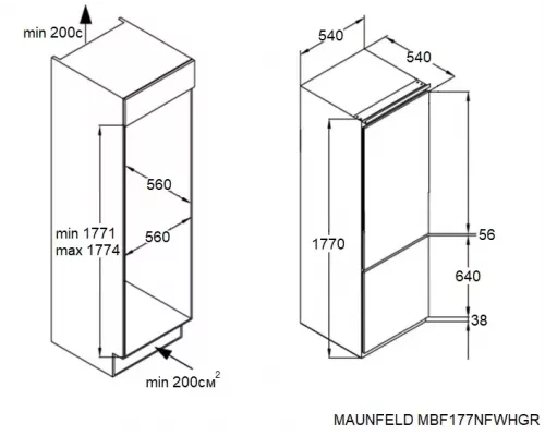 Встраиваемый холодильник MAUNFELD MBF177NFWHGR