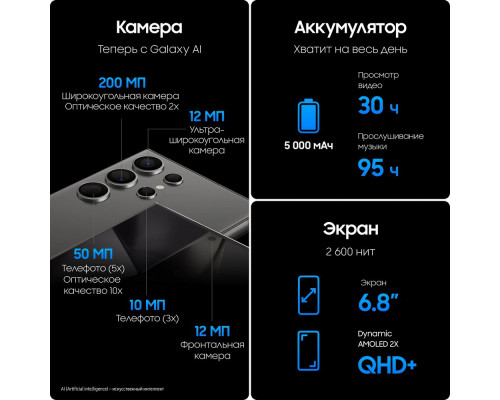Смартфон Samsung S24 Ultra 12/512GB Black Смартфон Samsung S24 Ultra 12/512GB Black