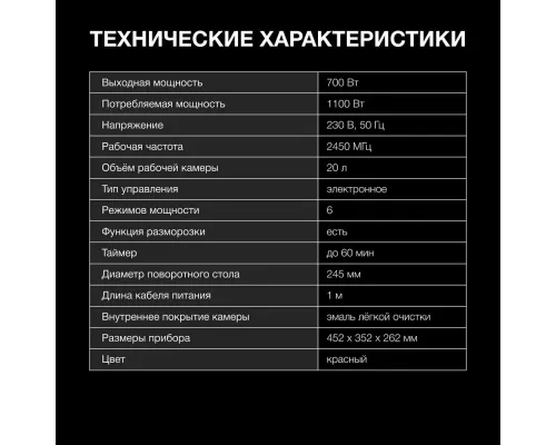 Микроволновая печь Hyundai HYM-D3037 красный/серебристый