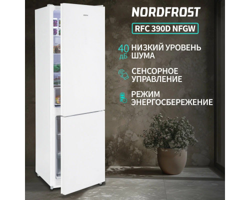 Холодильник Nordfrost RFC 390D NFGW белое матовое стекло