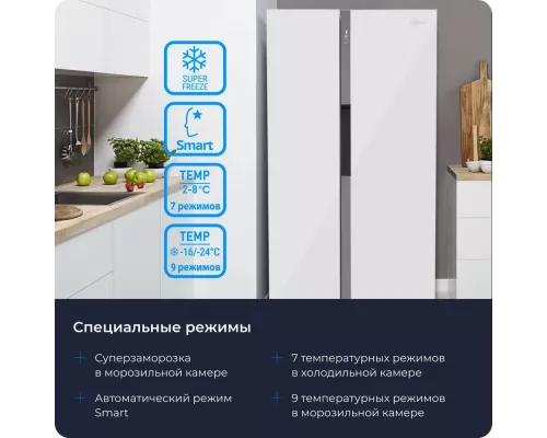 Холодильник ZUGEL ZRSS630W белое стекло