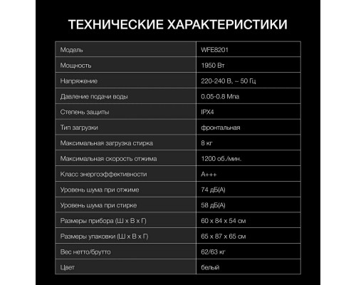 Стиральная машина Hyundai WFE8201 белый Стиральная машина Hyundai WFE8201 белый